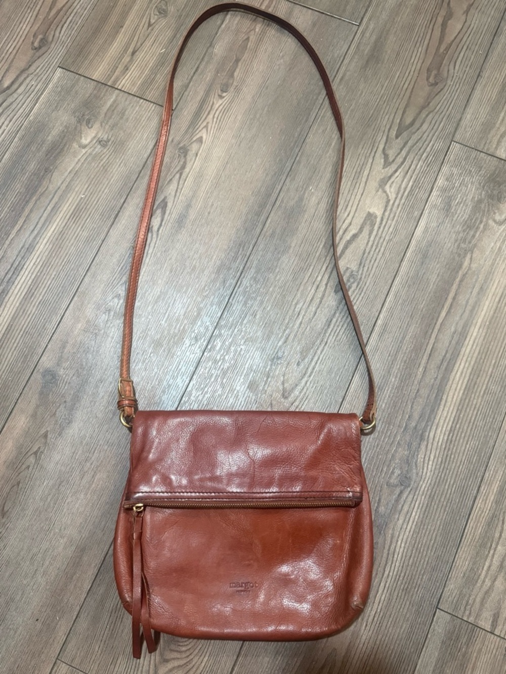 Margot NY Robbie Fold Over Crossbody Chestnut Brown Leather Slouchy